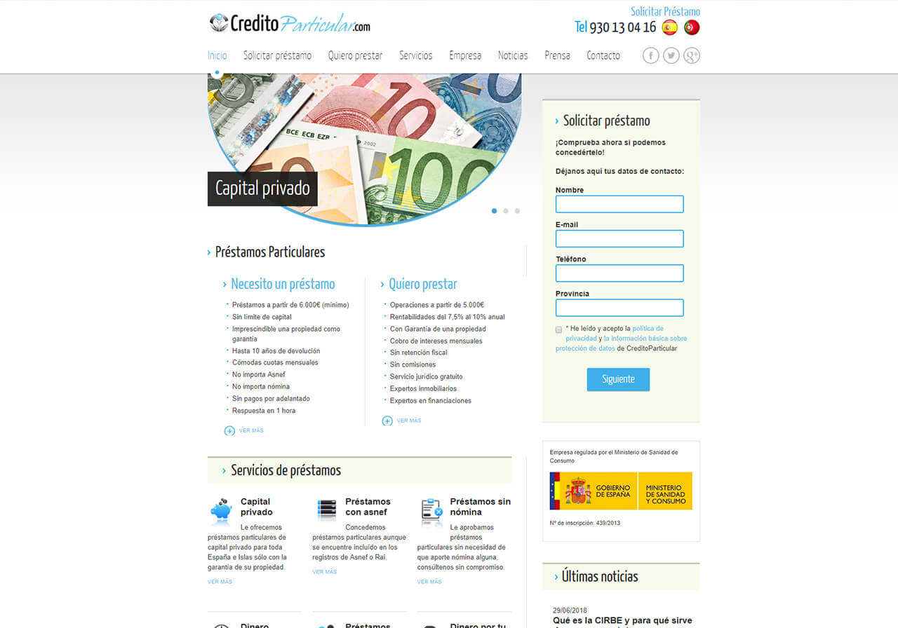 Diseño web para CreditoParticular
