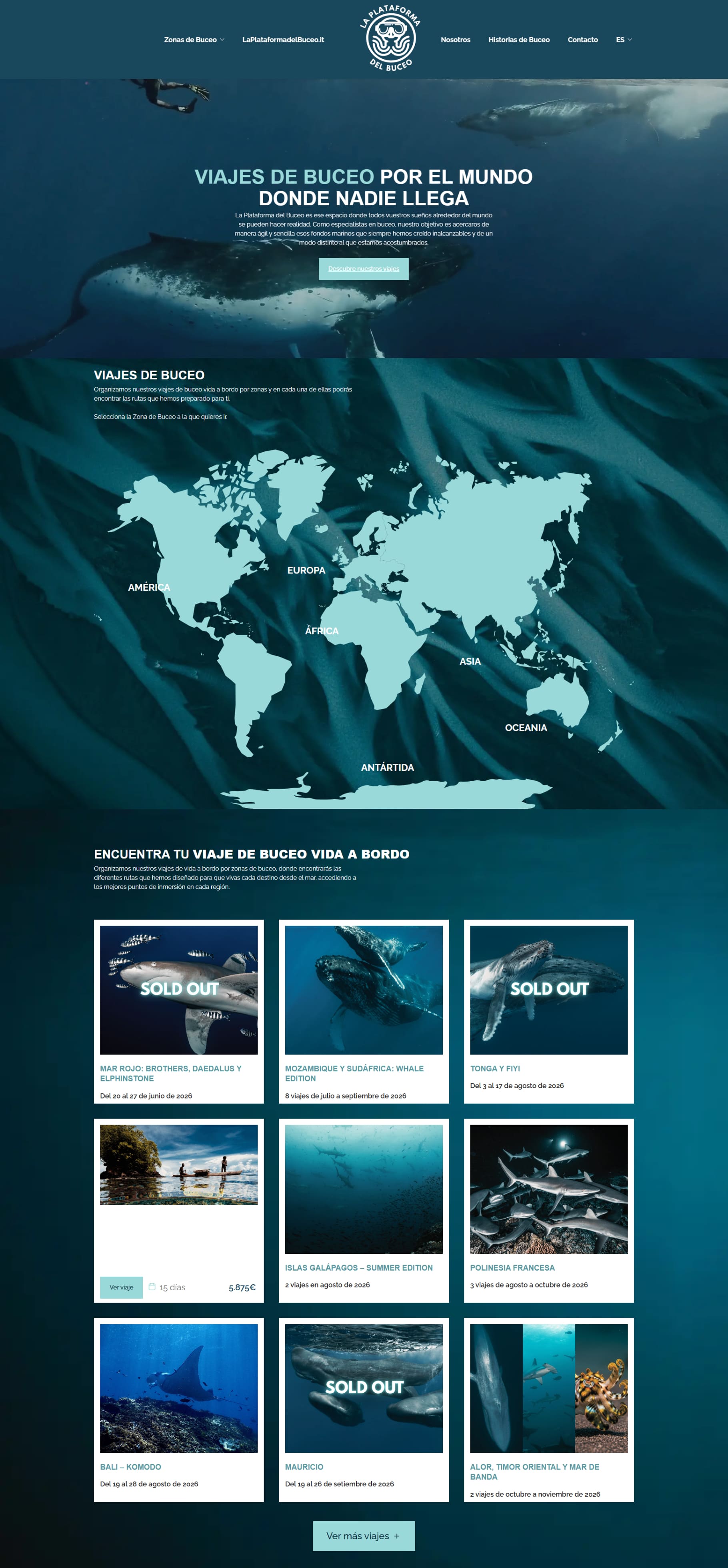 página entera de la plataforma del buceo