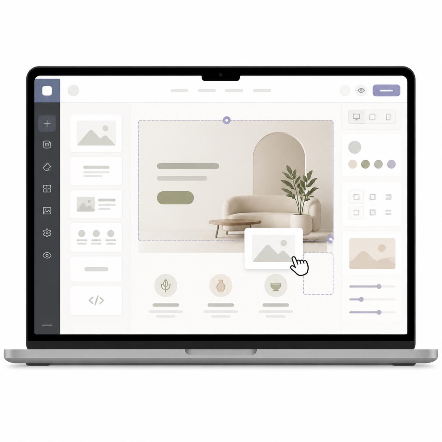 Squarespace visual editor showing content blocks on a laptop