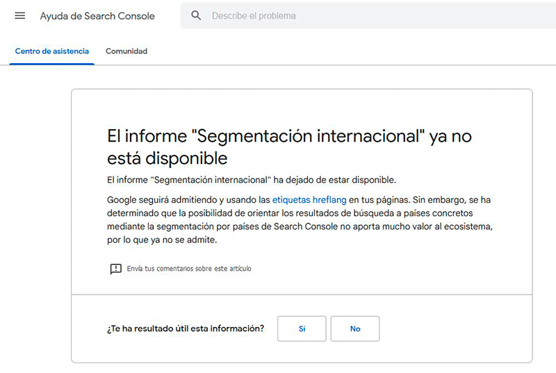 segmentacion internacional search console 